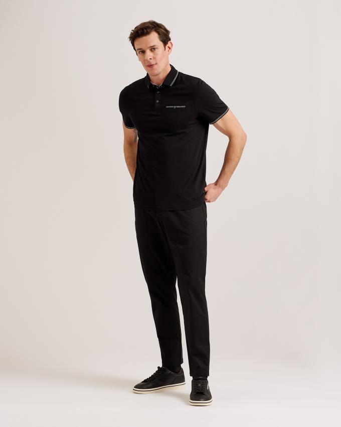 Polo Ted Baker Polo With Striped Details Noir Homme | OLL-12775137